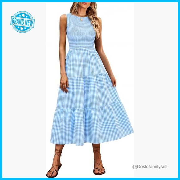 Dresses & Skirts - Sleeveless Crewneck Maxi Dress Smocked Tiered Boho Casual Beach Sundress